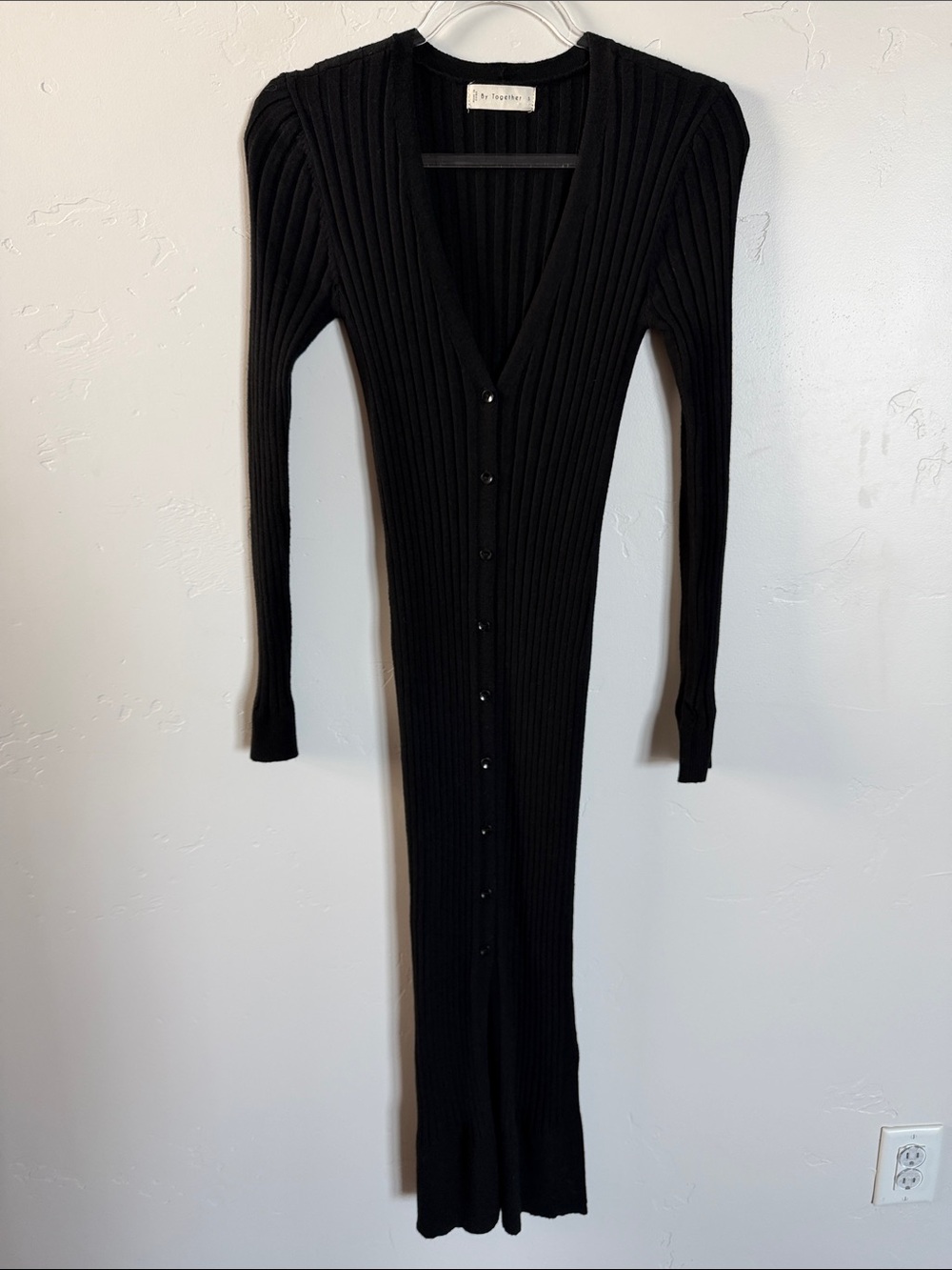 Vintage-Inspired Black Ribbed Button-Front Maxi Dress NWOT